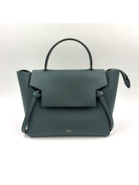 Celine Nano Belt 2-Way Shoulder Calf Green Handbag Gold